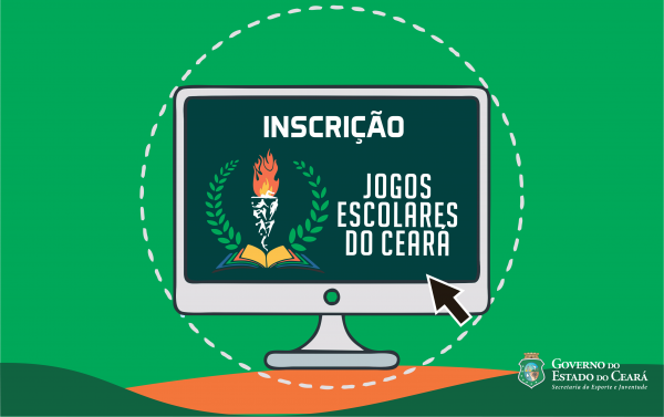 ilustração com um computador, sugerindo a inscrição para os os Jogos Escolares do Ceará 2019