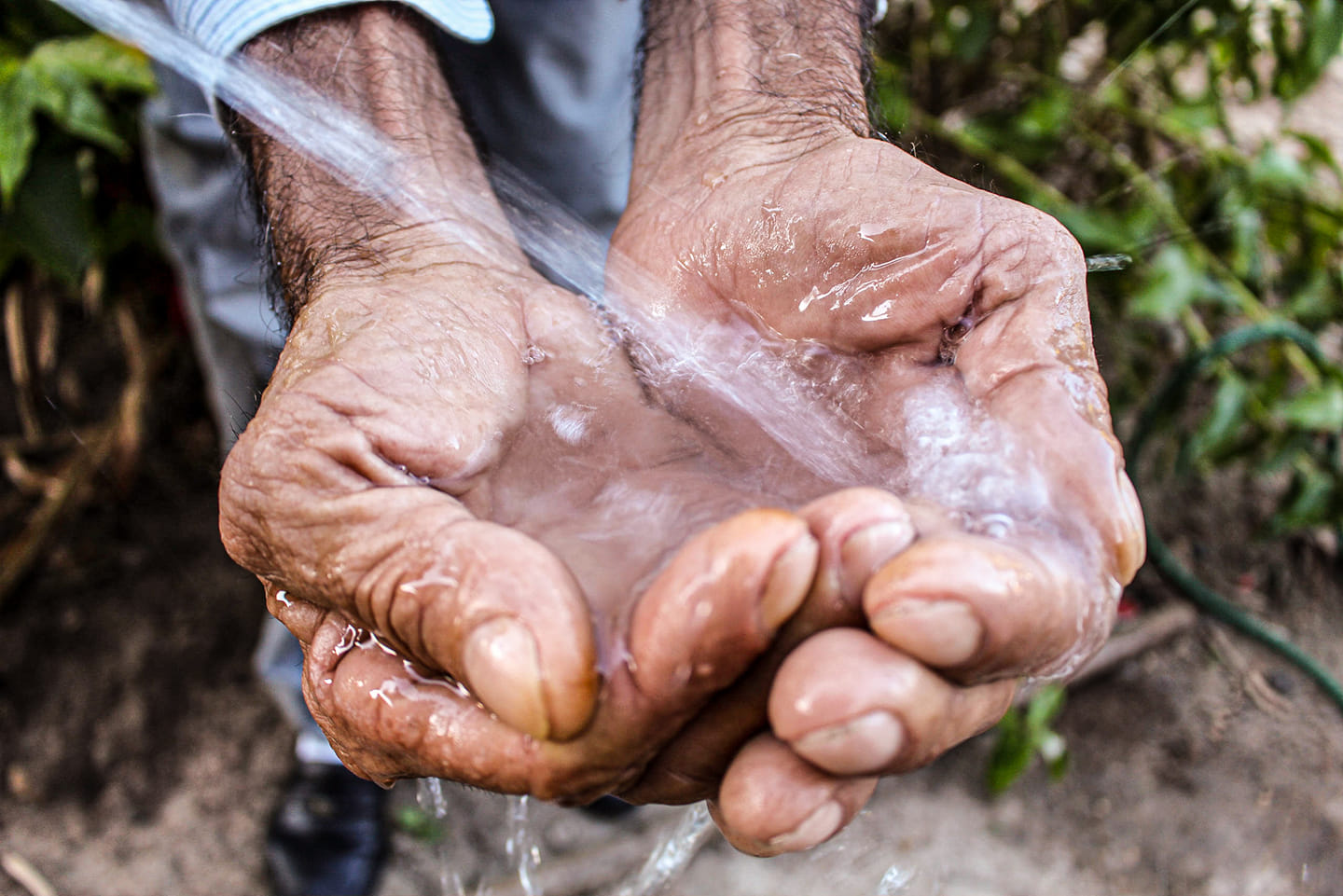foto de mãos sendo molhadas por água