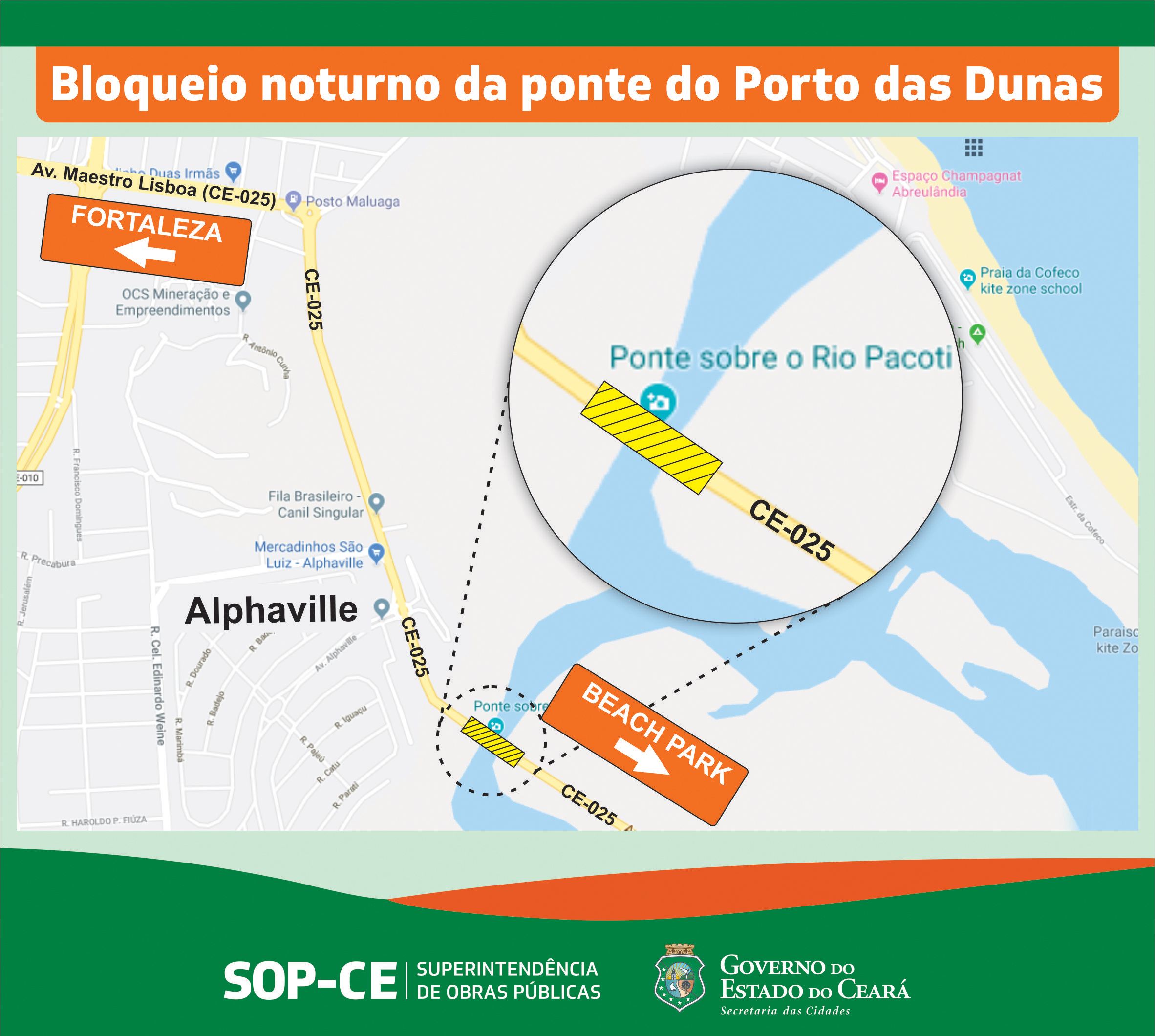 bloqueio em ponte do porto das dunas