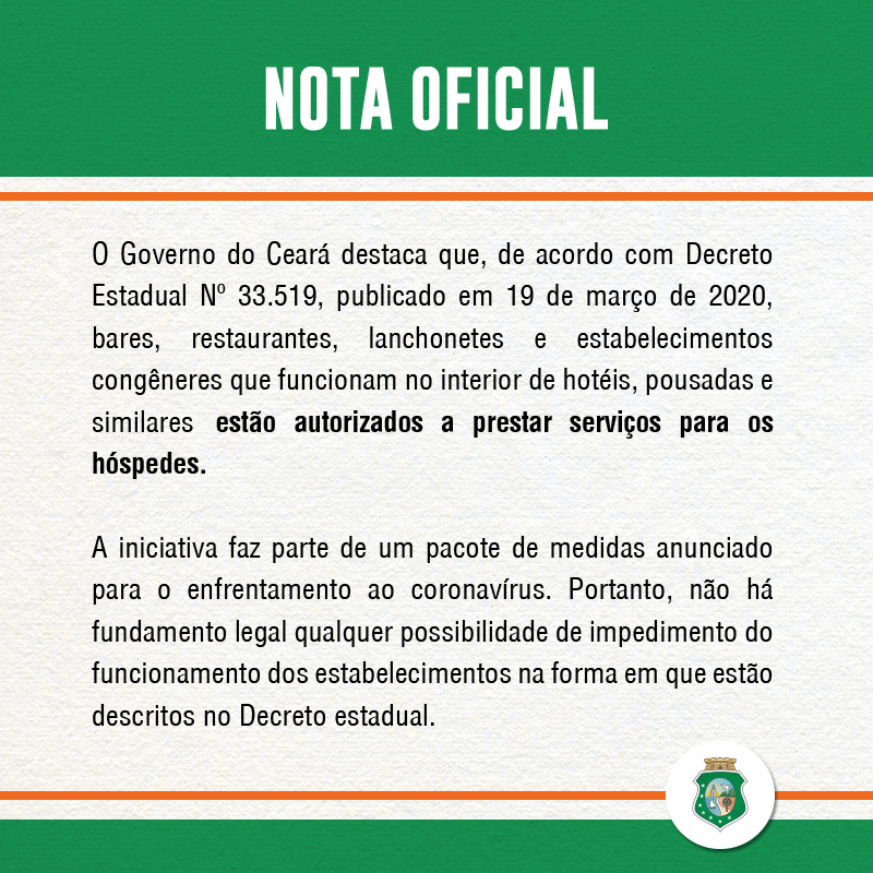 Nota oficial - Funcionamento de bares e restaurantes em hotéis e ...