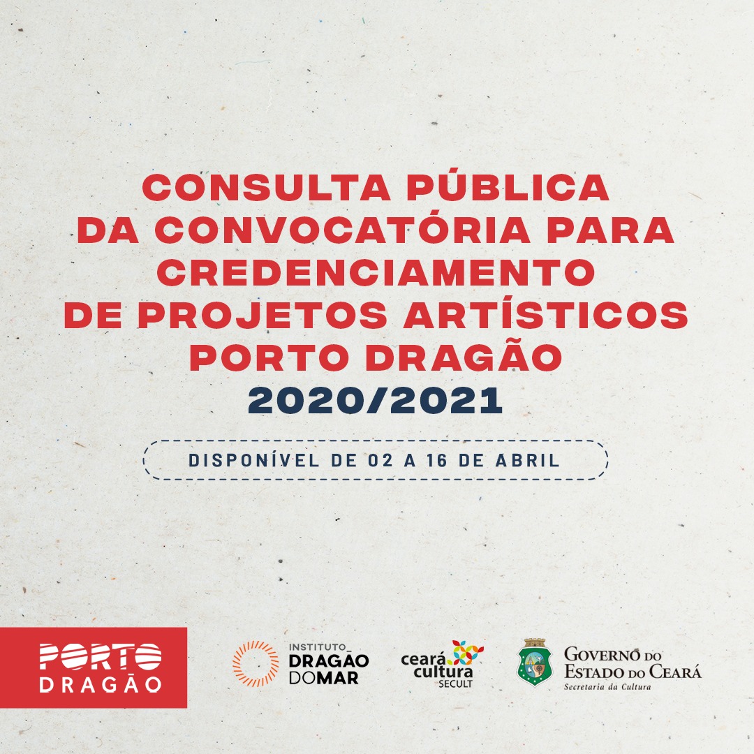 Banner de convocatória para credenciamento de projetos artísticos do Porto Dragão