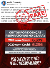 É falsa postagem que aponta menos mortes por doenças respiratórias em 2020 em relação ao ano passado